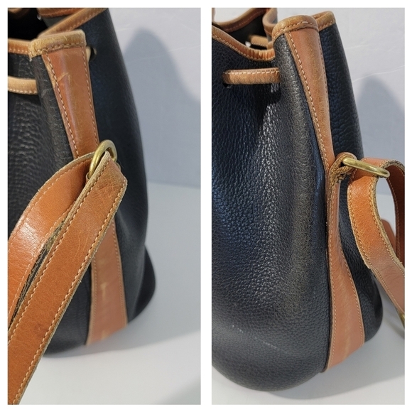 VTG DOONEY BOURKE Black/Brown Pebble Collection Drawstring Bucket Bag Leather - Picture 6 of 14